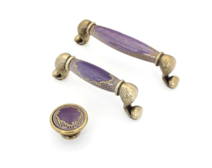 Pulls 96 128 3.75" 5" Vintage Purple Matching Porcelain Drawer Pulls Cupboard Pulls Cabinet Pulls Kitchen Dresser Pulls Shabby Chic Pulls