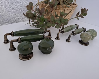 Porcelain Drawer Pull: Green - Cabinet Hardware