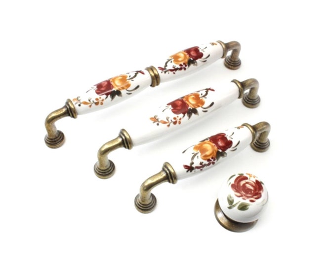 Vintage Pulls 96 128 160 3.75" 5" 6.3" Matching Floral Drawer Knob Pulls Cupboard Pull Cabinet Pulls Kitchen Pulls Farmhouse Decor Hardware