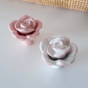 Pink Rose Knob Vintage Porcelain Rose Knobs Pulls Dresser Knobs Drawer Knob Rose Pull Cabinet Shabby Chic Pink Flower Cottage Chic Hardware
