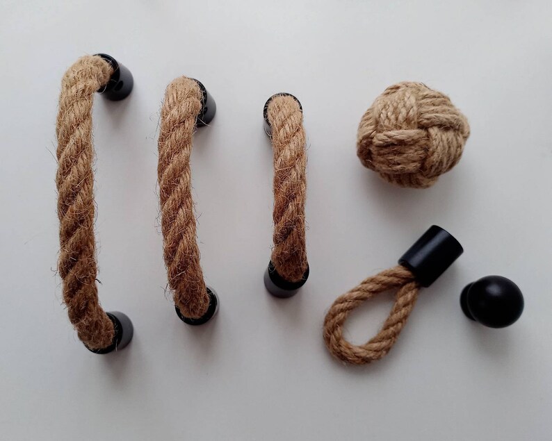Pull Rope Knob Rope Drawer Pulls: Black Metal Jute Handles, Farmhouse Boho Knobs - Etsy
