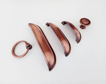 Copper Cup Pulls 2.5 3.78 5 inch 64 96mm Antique Copper Cup Pulls, Copper Drawer Pulls, Dresser Pulls, Farmhouse Decor, Cabinet Hardware