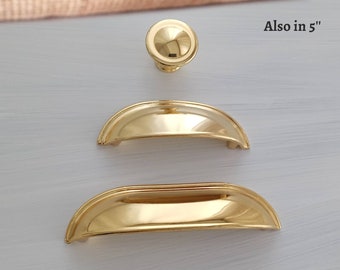 Gold Cup Pulls 2.5" 3.78" 5" 64 96 128mm Cup Pulls Gold Cup Pulls Cabinet Cup Pulls Drawer Pulls Cabinet Hardware Farmhouse Decor