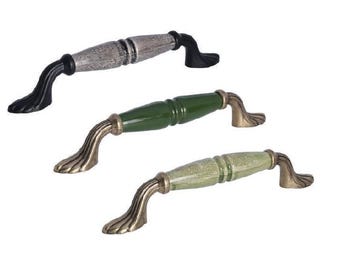 Porcelain Pull Handles, Zamak Metal, Vintage Style Furniture Hardware