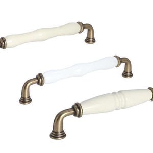 Poignées de meuble en porcelaine crème et blanche : Boutons de style campagnard en bronze antique Poignées chromées noires