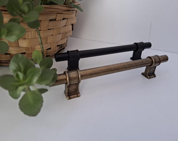 Rustic Metal Cabinet Pull Handle: Antique Bronze, Chrome or Matte Black