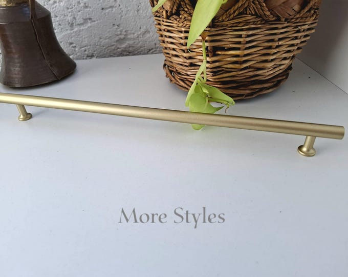 Brushed Brass Cabinet Pulls: Farmhouse Drawer Handles, Knob