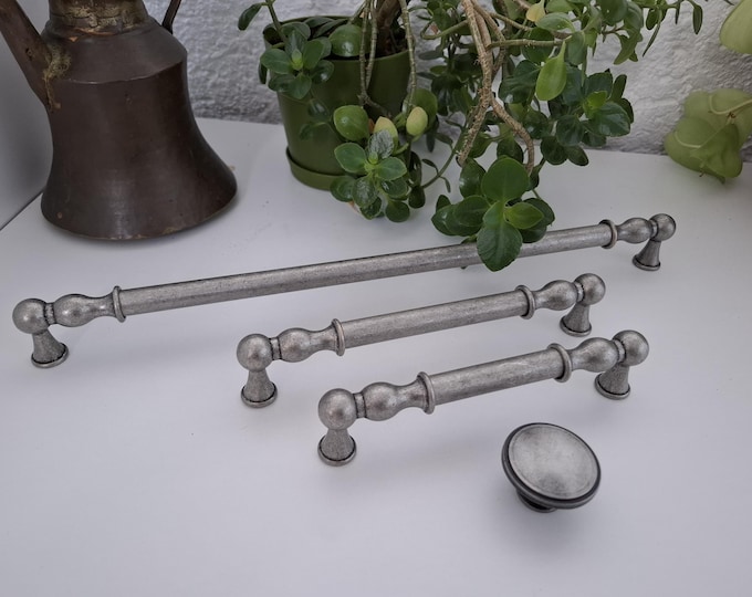 Antique Silver Pewter Cabinet Pulls and Knobs: Kitchen Hardware