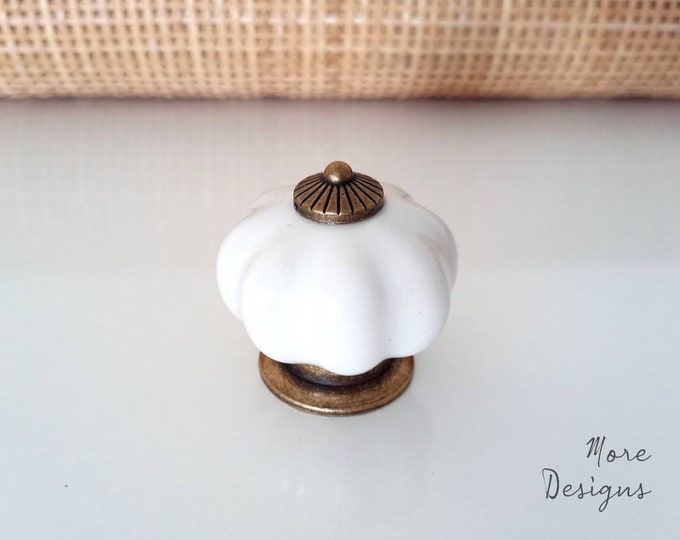 White Pumpkin Knob Vintage Porcelain Knobs Pulls Dresser Knobs Drawer Knobs Dresser Knobs Backplate Cabinet Knobs Farmhouse Decor Hardware