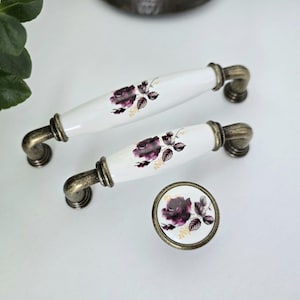 Damson Floral Porcelain Pull: Vintage Pulls and Knobs