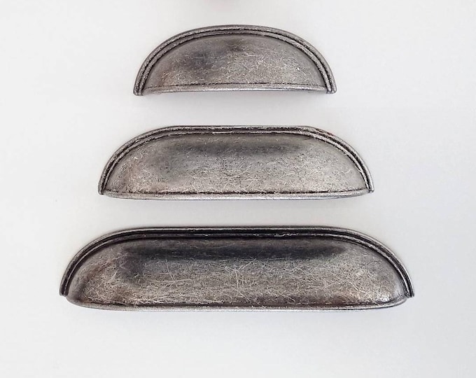 Antique Silver Cup Pull: Rustic Farmhouse Cabinet Hardware