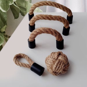 Rope Drawer Pulls Black Handles, 2.5" 3" 5" 8.8" Farmhouse Knobs and Pulls, Rope Handles, Boho Drawer Pulls, Rustic Handles