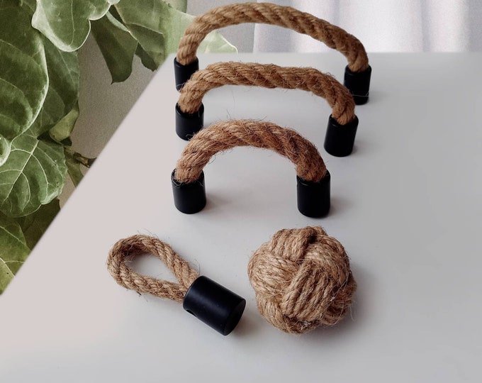 Rope Drawer Pulls Black Handles, 2.5" 3" 5" 8.8" Farmhouse Knobs and Pulls, Rope Handles, Boho Drawer Pulls, Rustic Handles