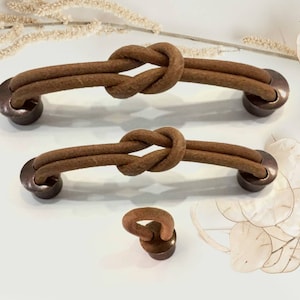 Knotted Vegan Leather Drawer Pull: Boho Dresser Knob, Copper Hardware