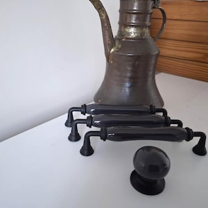 Porcelain Anthracite Drawer Pulls: Farmhouse Dark Gray Dresser Knobs, Antique Bronze Black Finish