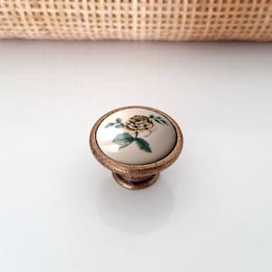 Floral Knob 35mm Porcelain Flat Knob Vintage Dresser Knobs Pull Wardrobe Knob Drawer Knob Dresser Porcelain Knobs Cabinet Knobs Pulls Handle