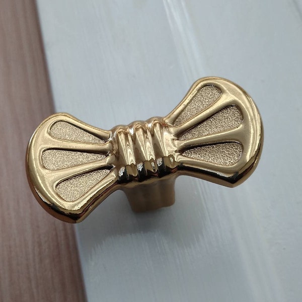 Gold Bow Knob Novelty Bow Tie Dresser Pull Bedroom Cabinet Knob Dresser Knob Solid Gold Brass Ribbon Drawer Knob Pull Shabby Chic Knobs