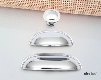Chrome Cup Pull: Cabinet Drawer Pull - Farmhouse Decor