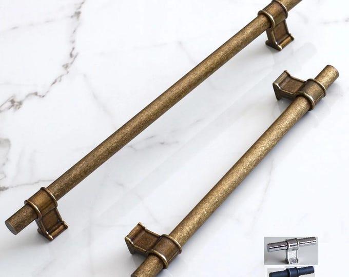 Rustic Metal Cabinet Pull Handle: Antique Bronze, Chrome or Matte Black
