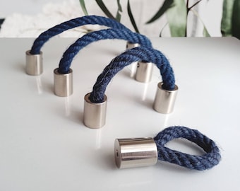 Navy Blue Rope Pulls, Rope Drawer Pulls, Coastal Drawer Pulls, Nautical Drawer Handles, Boho Drawer Pulls, Rope Handles in many sizes