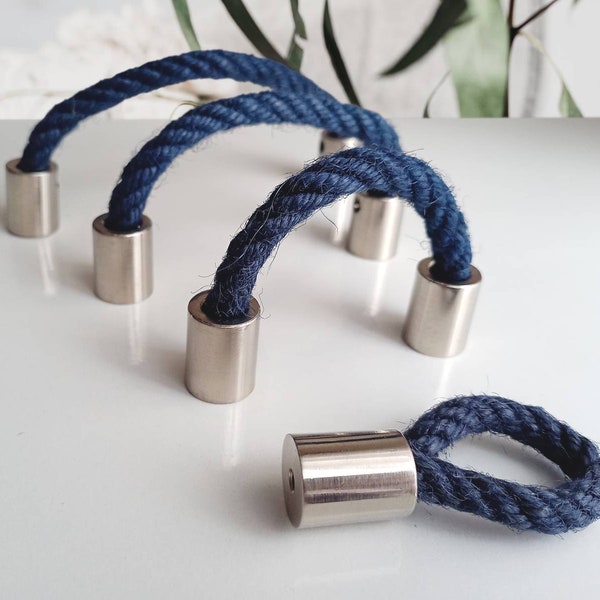 Navy Blue Rope Pulls, Rope Drawer Pulls, Coastal Drawer Pulls, Nautical Drawer Handles, Boho Drawer Pulls, Rope Handles in many sizes
