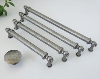 Antique Silver Cabinet Pull Handle - Rustic Pewter Hardware