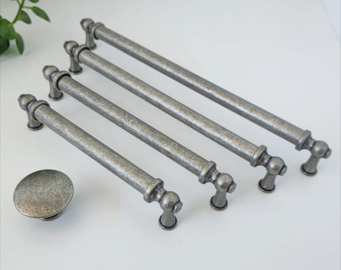 Antique Silver Cabinet Pull Handle - Rustic Pewter Hardware