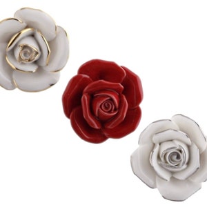 Rose Knobs 42 mm Vintage Flower Porcelain Rose Knob Pulls Dresser Knobs Drawer Knob Red Rose Pull Chic Gold Silver Flower Furniture Hardware