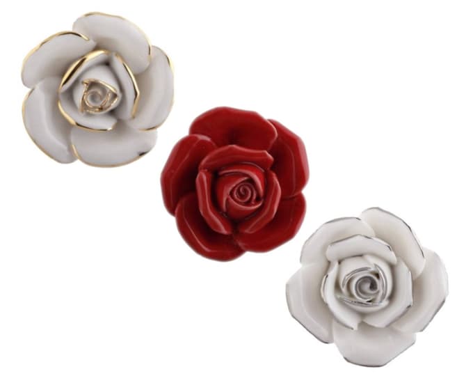 Rose Knobs 42 mm Vintage Flower Porcelain Rose Knob Pulls Dresser Knobs Drawer Knob Red Rose Pull Chic Gold Silver Flower Furniture Hardware