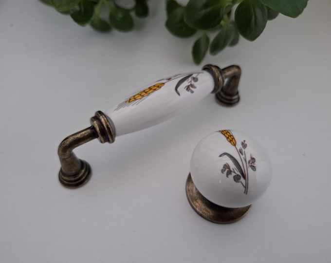Wheat Design Porcelain Knob: Antique Bronze Farmhouse Pull