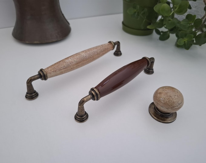 Brown Porcelain Cabinet Knobs and Pulls: Antique Copper Farmhouse Hardware