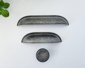 Antique Silver Cup Pull: Rustic Farmhouse Cabinet Hardware