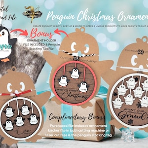 GLOWFORGE Descarga digital Adornos navideños de pingüinos personalizados de 2 a 10 personas