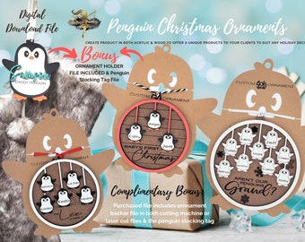 GLOWFORGE Digital Download Custom Penguin Christmas Ornaments 2 to 10 people