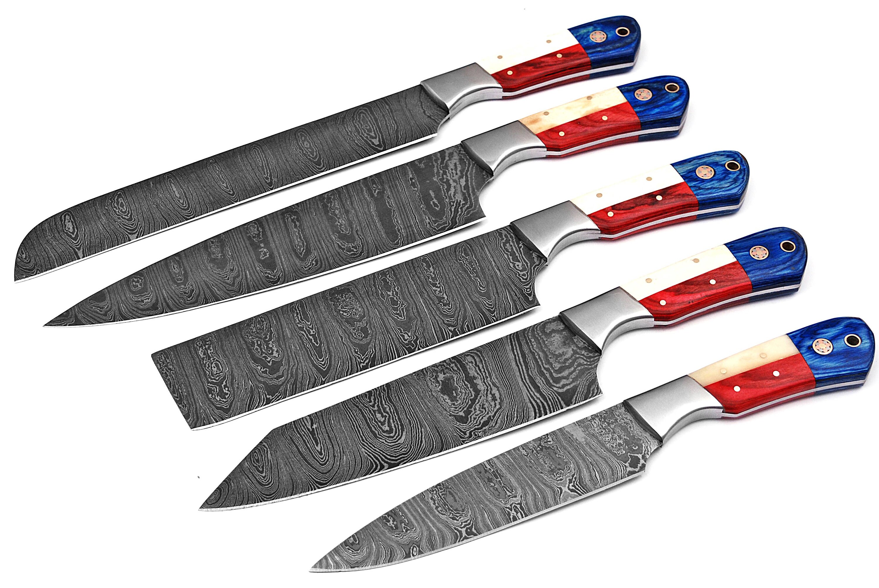Damascus Chef Knife Set With American Flag Handle Custom Etsy