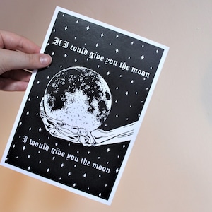 Phoebe Bridgers Inspired ‘Moon Song’ A5, lyric Print Illustration, Skeleton Hand Moon, Pen and Ink, Punisher Album Artwork, Wall Decor, Gift