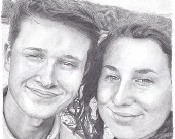 Custom Realistic Pencil Portrait Drawing Commission, Drawing from Photo, Hand Drawn, Sketch of People, Gift for Birthday Wedding Anniversary