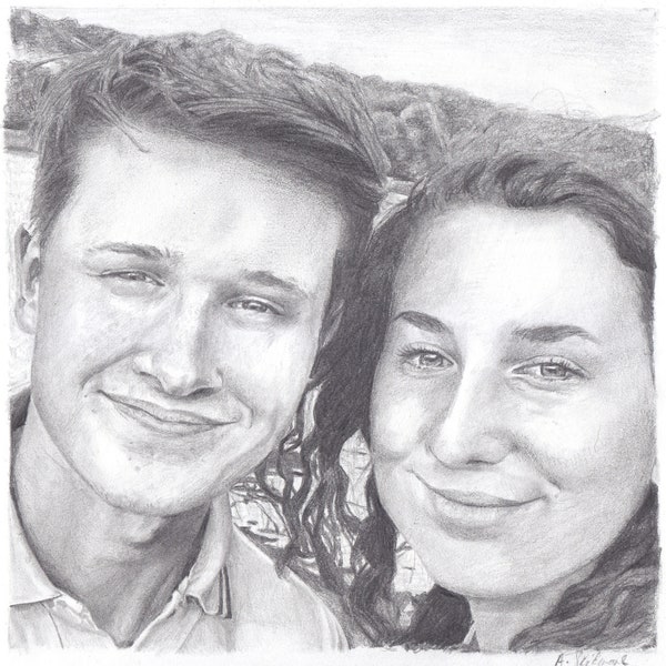 Custom Realistic Pencil Portrait Drawing Commission, Drawing from Photo, Hand Drawn, Sketch of People, Gift for Birthday Wedding Anniversary