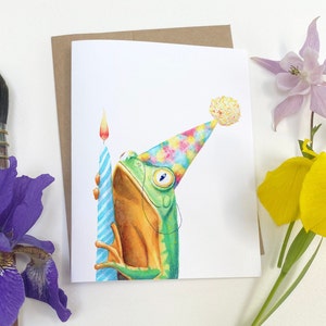 Cute Birthday Frog Card- “Wishing Frog”, Brogna Arts Fine Art Watercolor Greeting Card, blank inside
