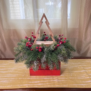 Christmas tree centerpiece, holiday centerpiece, traditional red and green table decor, Christmas gift, gift for hosts, housewarming present