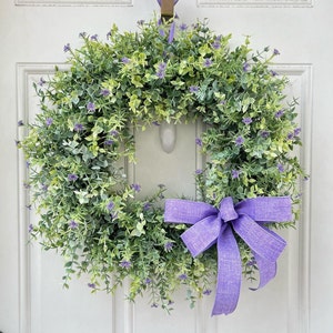 Everyday wreath, eucalyptus wreath, purple greenery wreath, front door, wreath for front door, purple wreath