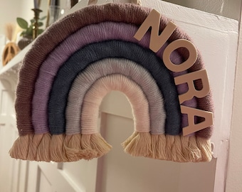 Rainbow Macrame Wall Hanger - Personalized with Wooden Name
