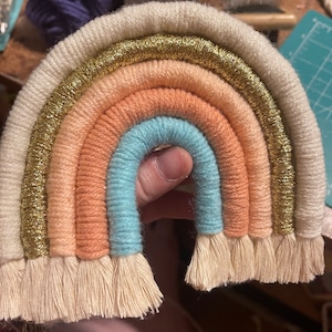 Cake Topper - Boho Rainbow Macrame - Soft Colors with Gold