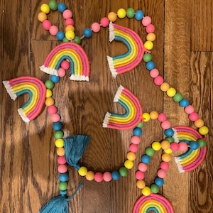 Bright Rainbow Bead and Macrame Garland