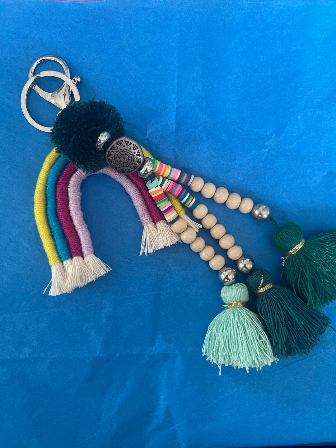 Boho Keychain With Rainbow Macrame Etsy