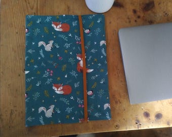 Fabric notebook cover, 24 X 32 notebook size. Fox pattern fabric