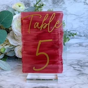 Acryl Tischzahlen | Acryl Tischzahlen mit Ständer | Tischnummern Hochzeit | Gemalte Acryl Tischzahlen