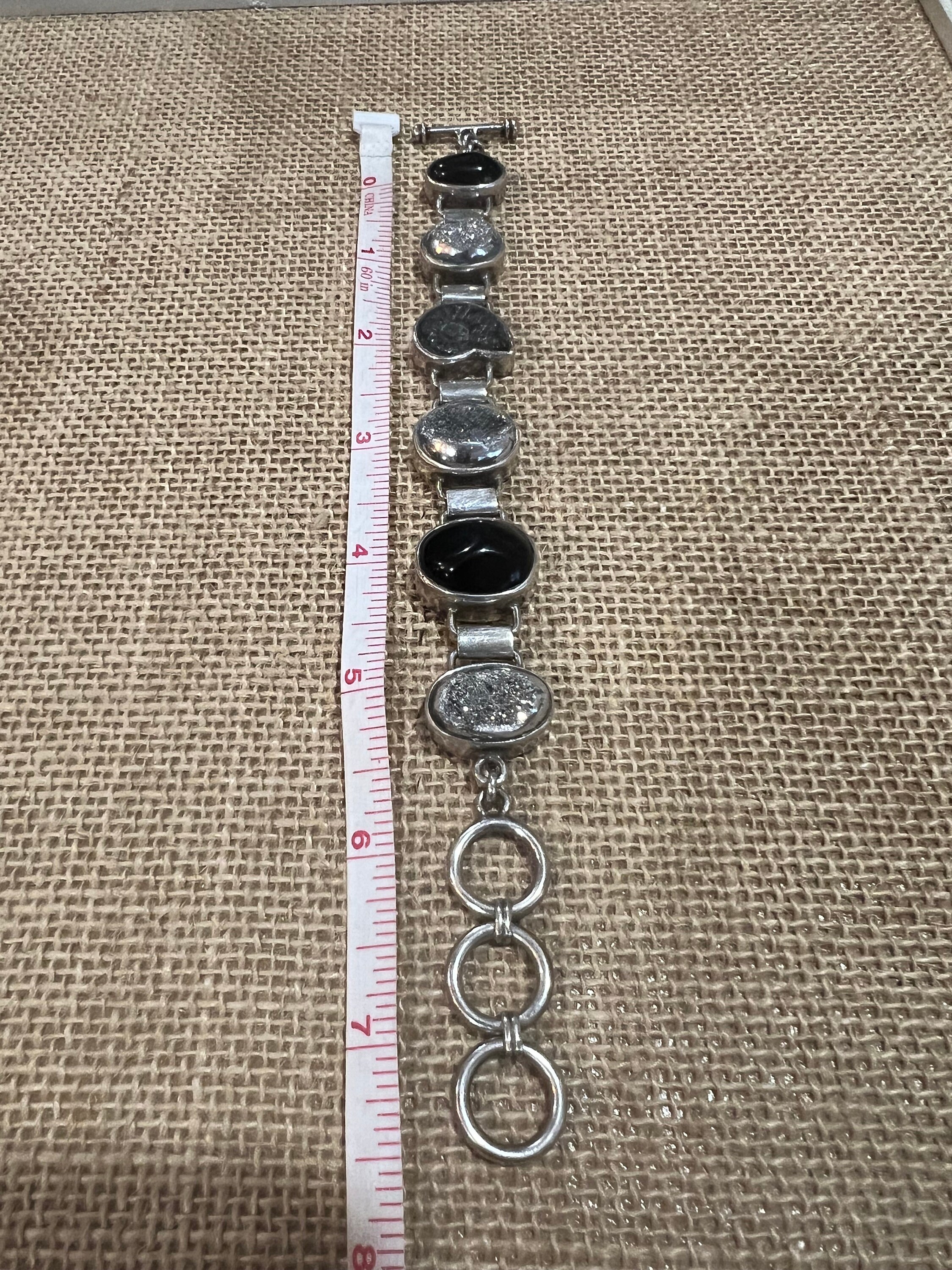 Vintage Sterling Silver Black Onyx Toggle Bracelet - Etsy