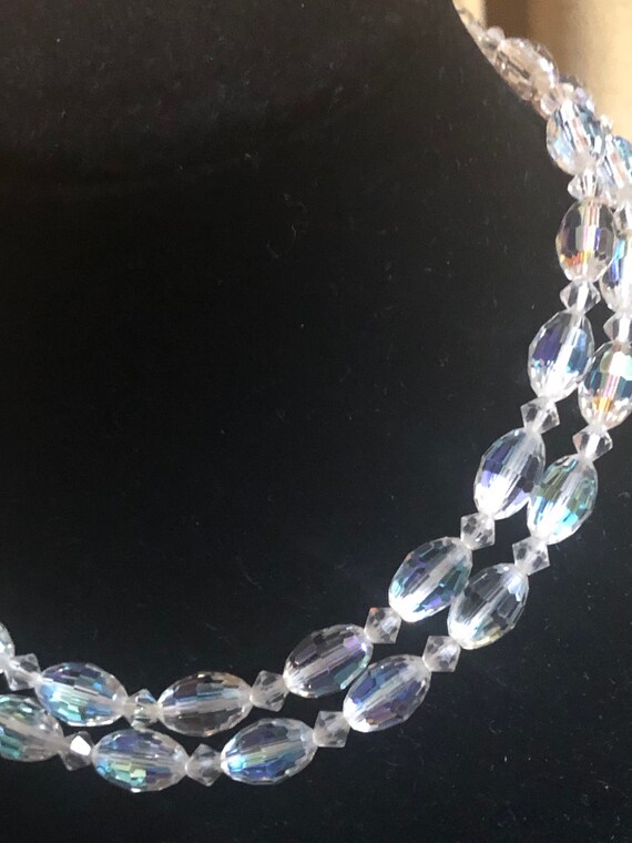 vintage mid century iridescent crystal bead adjus… - image 2