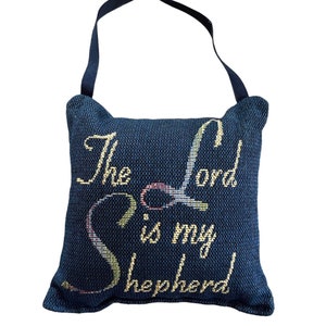 Vintage Mini Prayer Pillow: The Lord is My Shepherd, Faux Cross Stitch Decor (4x4 Inches)